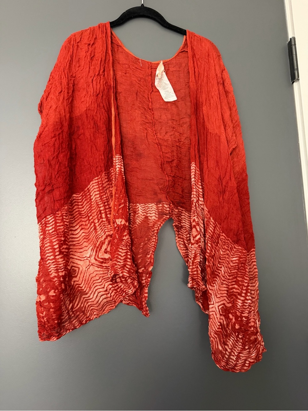 Free People Rust Orange Tie Dye Crinkled Kimono